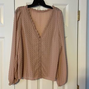 Shein Sheer Panel Dusty Pink Blouse